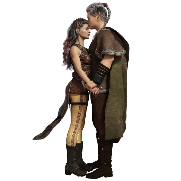 stock image 3D render, illustration, fantasy couple medieval inpiration