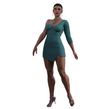 3D çizim, illüstrasyon, protezli Afrikalı kadın.