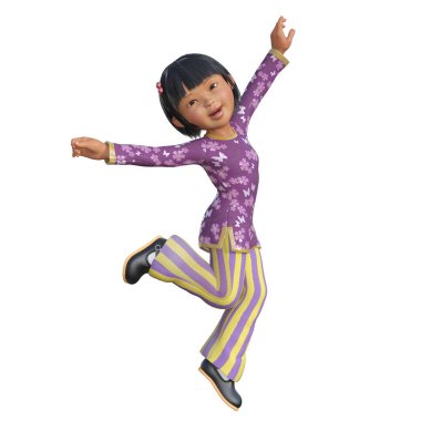 3D çizim, illüstrasyon, Asyalı çocuk