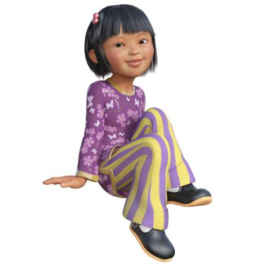 3D çizim, illüstrasyon, Asyalı çocuk