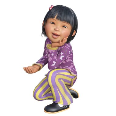 3D çizim, illüstrasyon, Asyalı çocuk