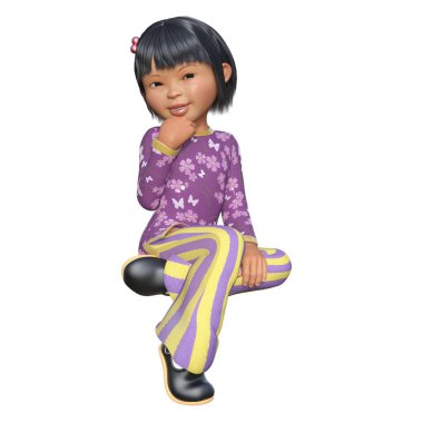 3D çizim, illüstrasyon, Asyalı çocuk
