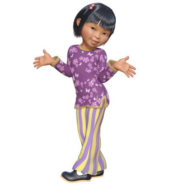 3D çizim, illüstrasyon, Asyalı çocuk