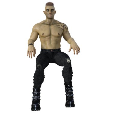 3D render, illustration, young sexy orc male clipart