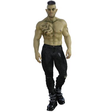 3D render, illustration, young sexy orc male clipart