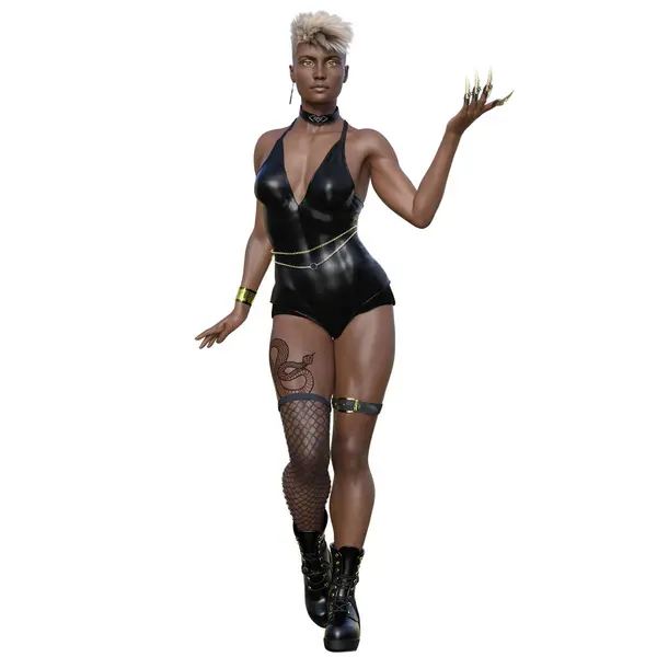 3 boyutlu çizim, illüstrasyon, sarı saçlı Afrikalı fantezi kadın.