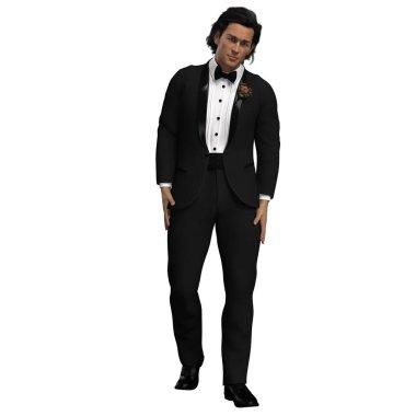 3D çizim, illüstrasyon, smokinli caucasion man