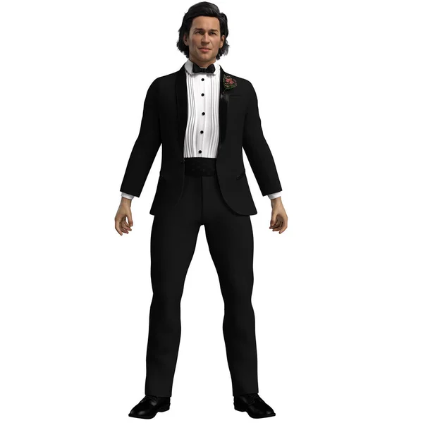 3D çizim, illüstrasyon, smokinli caucasion man