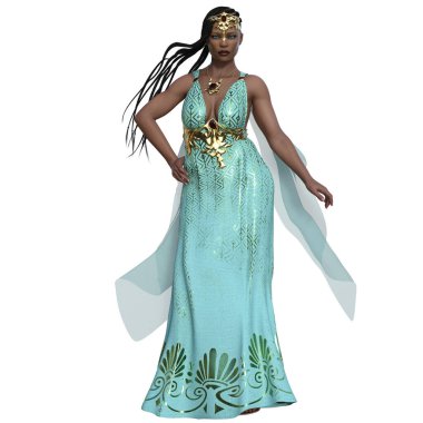 3 boyutlu tasvir, illüstrasyon, Cyan elbiseli fantezi Afrikalı kadın