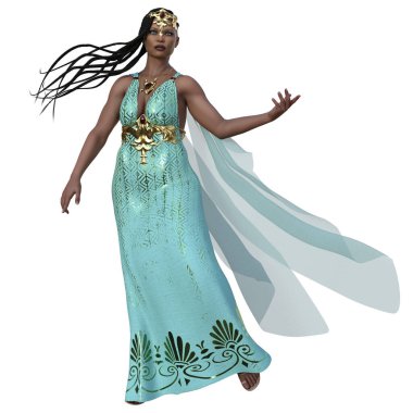 3 boyutlu tasvir, illüstrasyon, Cyan elbiseli fantezi Afrikalı kadın