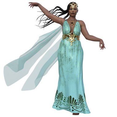 3 boyutlu tasvir, illüstrasyon, Cyan elbiseli fantezi Afrikalı kadın