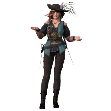 3 boyutlu tasvir, illüstrasyon, kılıçlı kadın korsan.