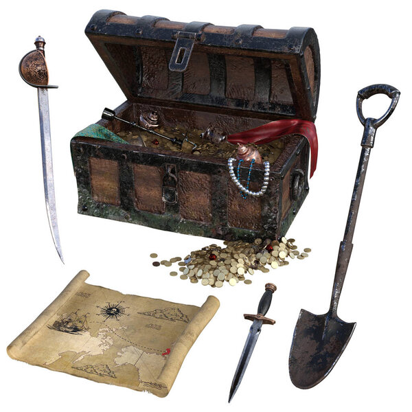 3D рендеринг, иллюстрация, пиратский реквизит