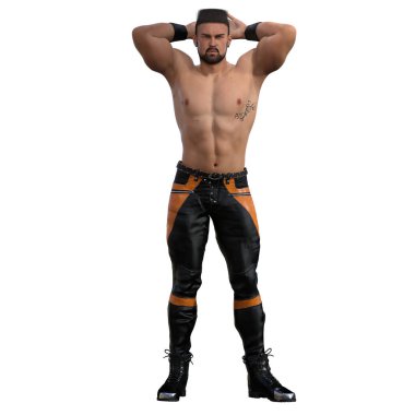 3 boyutlu çizim, illüstrasyon, üstsüz kaslı, erkek, koyu saçlı sakallı.,