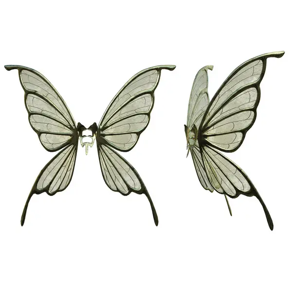 3D çizim, illüstrasyon, kanatlar, periler, kelebekler, altın