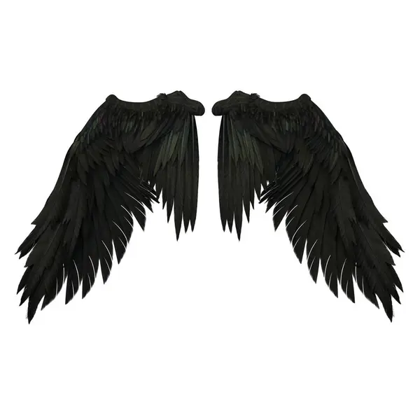 3 boyutlu tasvir, illüstrasyon, şehir fantezi meleği, tüylü kanatlar siyah