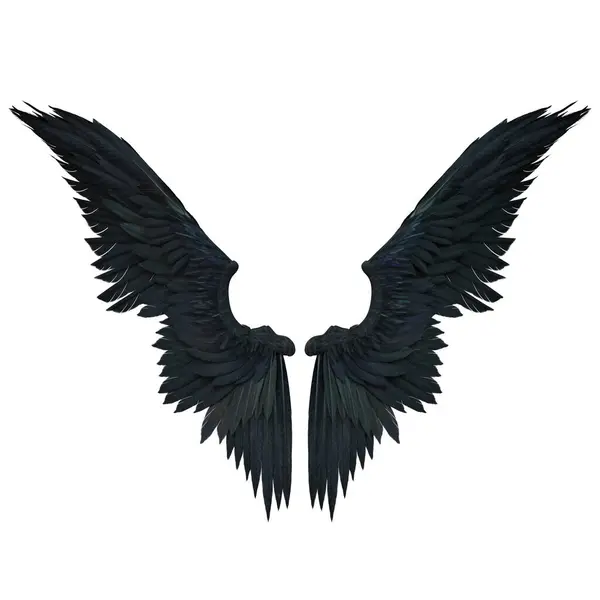 3 boyutlu tasvir, illüstrasyon, şehir fantezi meleği, tüylü kanatlar siyah