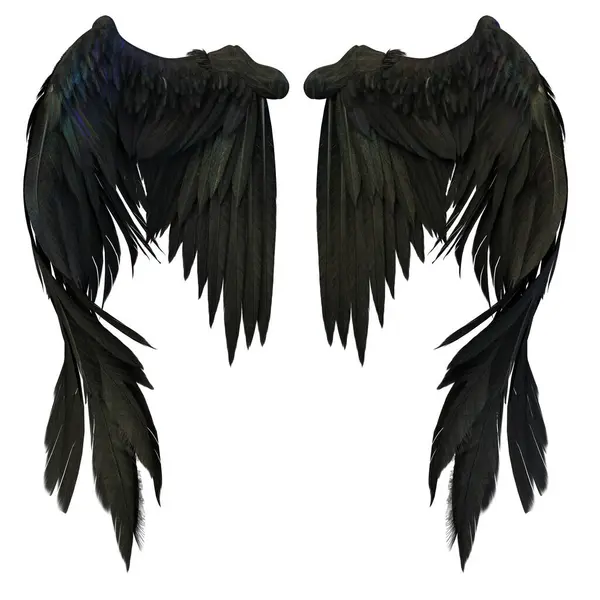 3 boyutlu tasvir, illüstrasyon, şehir fantezi meleği, tüylü kanatlar siyah