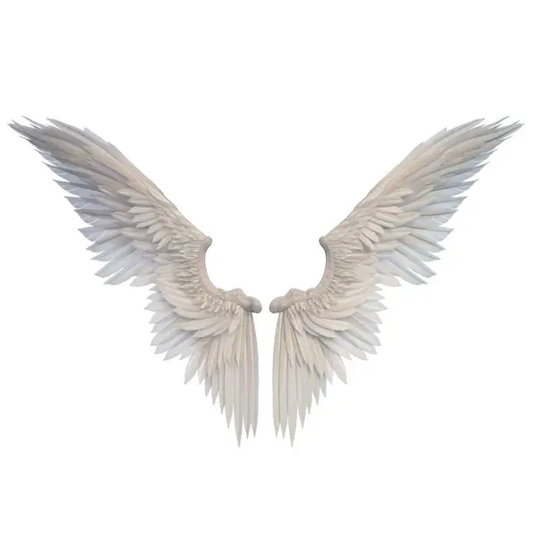 3 boyutlu tasvir, illüstrasyon, şehir fantezi meleği, kuş tüyü kanatlar beyaz