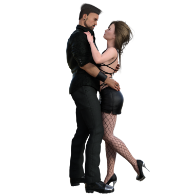 3D çizim, illüstrasyon, siyah giyen şehir fantezi çifti