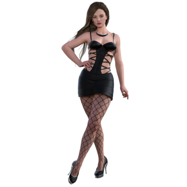 3D çizim, illüstrasyon, şehir fantazisi siyah giyen kadın.