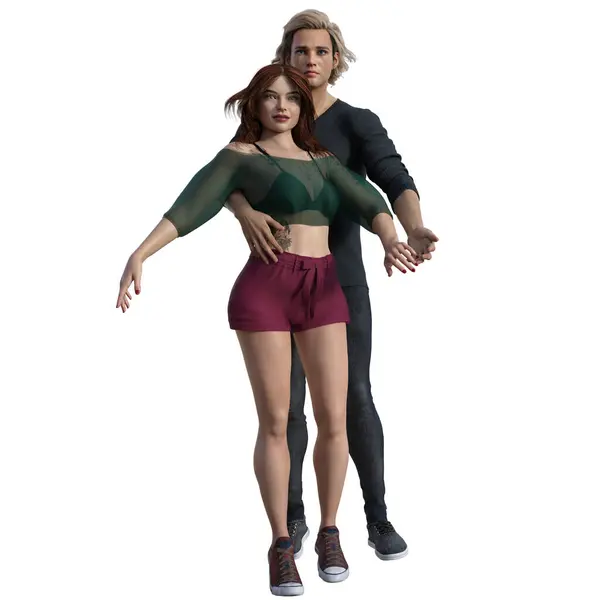 3D çizim, illüstrasyon, şehirli fantezi çifti