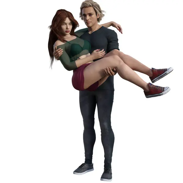 3D çizim, illüstrasyon, şehirli fantezi çifti