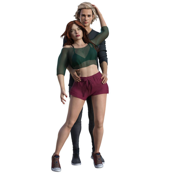 3D render, illustration, urban fantasy couple