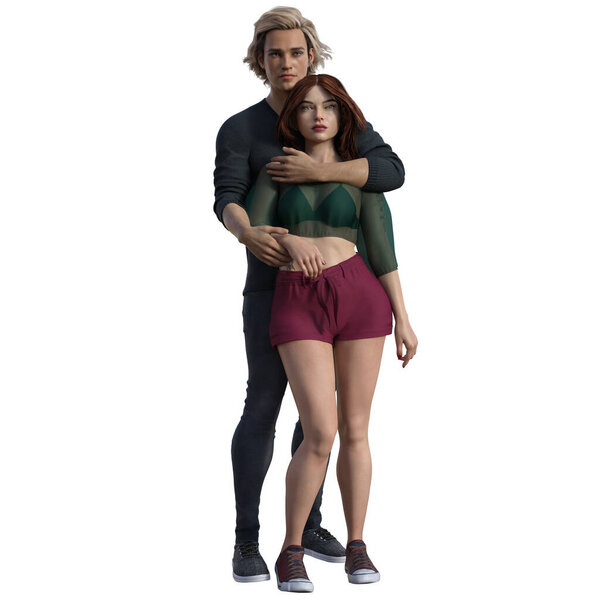 3D render, illustration, urban fantasy couple