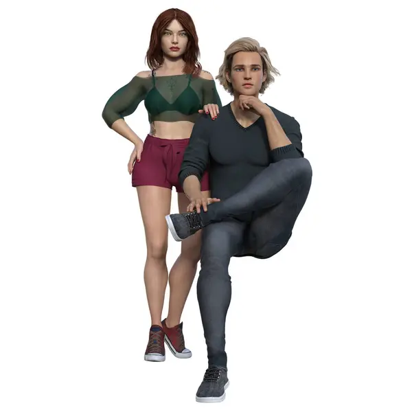 3D çizim, illüstrasyon, şehirli fantezi çifti