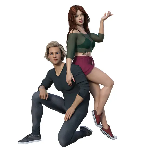 3D çizim, illüstrasyon, şehirli fantezi çifti