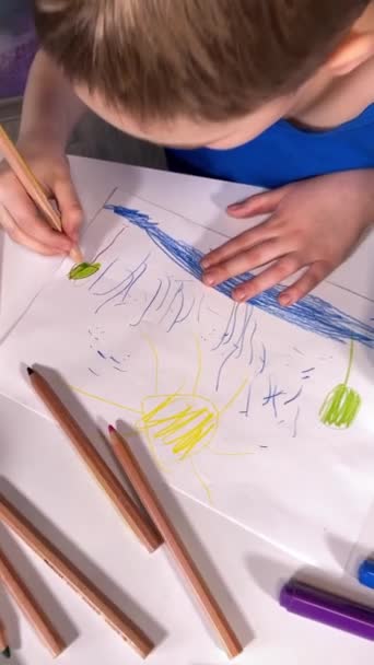 Imaginación Artística Juvenil Pasatiempo Infantil Niño Niña Participan Dibujo Creativo — Vídeos de Stock