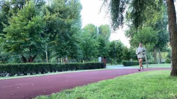 Wieloetniczna Młoda Kobieta Lubi Poranny Jogging Parku Publicznym Odczuwając Witalność — Wideo stockowe