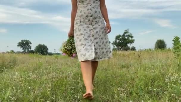 Отдых Отдых Свежем Воздухе Низкая Часть Молодой Многонациональной Женщины Платье — стоковое видео