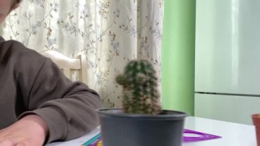 Genç kız evde yaratıcı aktiviteler yapıyor, hobisinin bir parçası olarak kalemlerle resim çiziyor. Odaklanmış ve ilham almış, sanatsal ifadenin günümüze getirdiği eğlence ve rahatlıktan zevk alıyor.. 