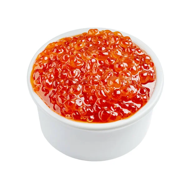 Caviar Rouge Appétissant Dans Bol Céramique Blanche Isolé Sur Fond — Photo