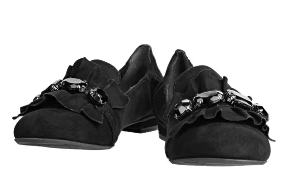 Women Suede Shoe Black Color White Background Woman Shoe Feminine — Stock Photo, Image