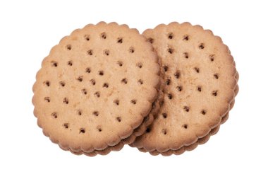 Beyaz arka planda izole edilmiş kremalı çikolatalı kurabiye. Dosya kırpma yolu içeriyor.