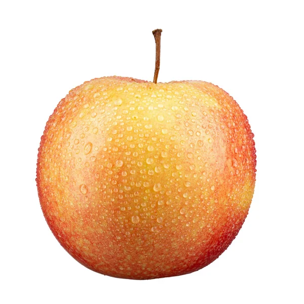 Zralé Jablko Kapkami Vody Izolovaném Bílém Pozadí Soubor Obsahuje Cestu — Stock fotografie