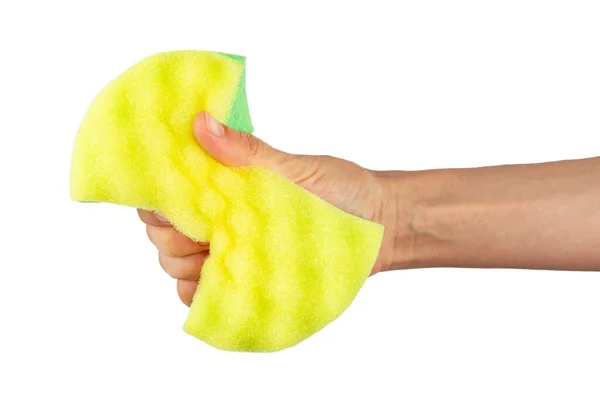 Esponja Para Lavar Limpar Mão Feminina Gesto Mão Mulher Sinal — Fotografia de Stock