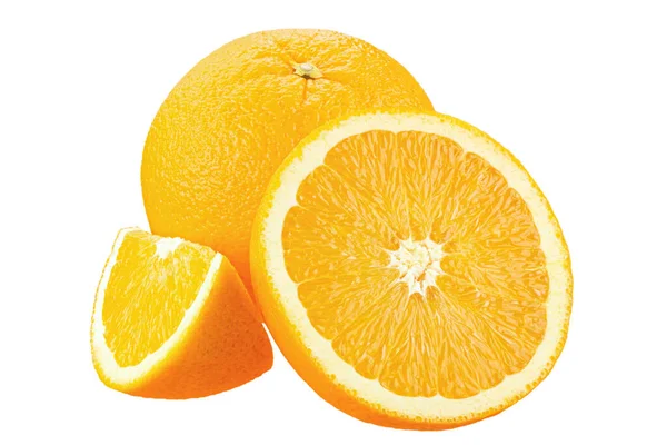Orangenfrüchte Orange Mit Halbierten Scheiben Isolieren Auf Weiß Datei Enthält — Stockfoto