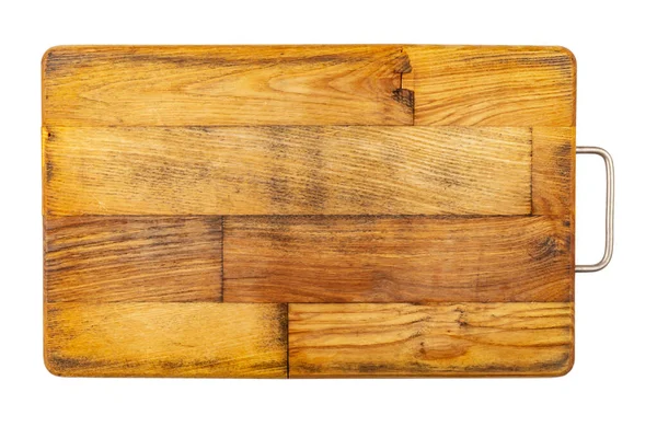 Old Rectangular Wooden Cutting Board Isolated White Background Full Depth — Foto Stock