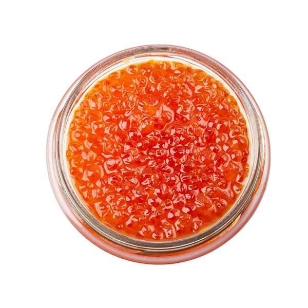 Tarro Caviar Rojo Aislado Sobre Fondo Blanco Marisco Crudo Deliciosa —  Fotos de Stock