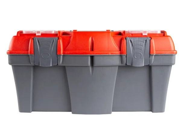 Caixa Ferramentas Plástico Com Parte Superior Vermelha Isolada Fundo Branco — Fotografia de Stock