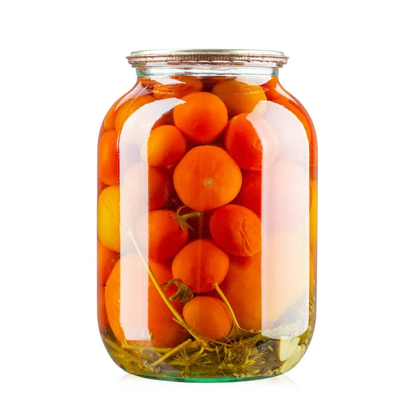 Jar Canned Tomato Isolated White Background Full Depth Field Marinated — Stockfoto
