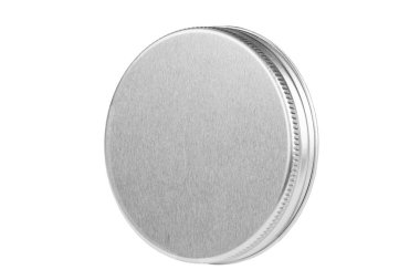 Beyaz arka planda izole edilmiş metal kavanoz kapağı. Dosya kırpma yolu içeriyor.