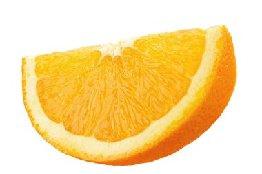 Portakal meyvesi. Turuncu dilim beyaz arka planda izole edilir. Dosya kırpma yolu içeriyor.