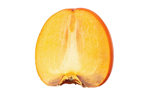 Fatias Persimmon Fruta Cáqui Laranja Madura Isolada Sobre Fundo Branco — Fotografia de Stock