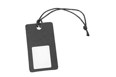 İple bağlanmış boş bir etiket. Fiyat etiketi, hediye etiketi, satış etiketi, beyaz arka planda izole edilmiş adres etiketi. Tasarım elemanı. Dosya kırpma yolu içeriyor.