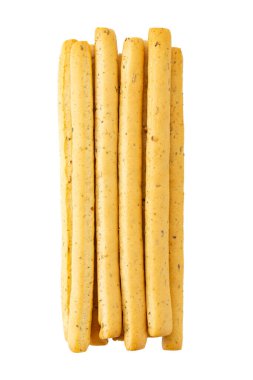 Grissini sticks. Traditional italian breadsticks isolated on white background. File contains clipping path.
